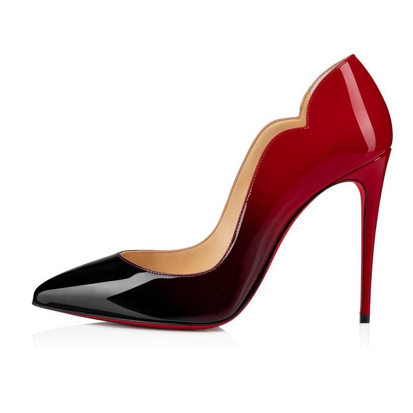 Women's Christian Louboutin Hot Chick 100mm Patent Pumps - Black/Red [4706-352]